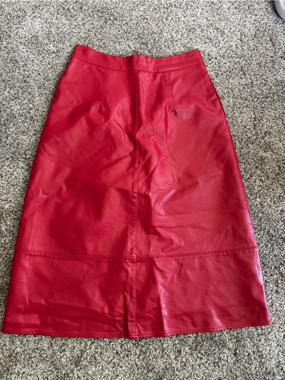 Anthropologie Eli and Ari red faux leather a-line skirt